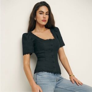 NWT Reformation black linen Annabella button up top